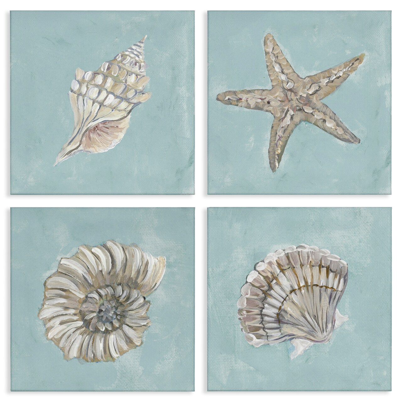 Stupell Industries Beige & Blue Sea Life 4 pc Canvas Wall Art Set Design by Julie Derice